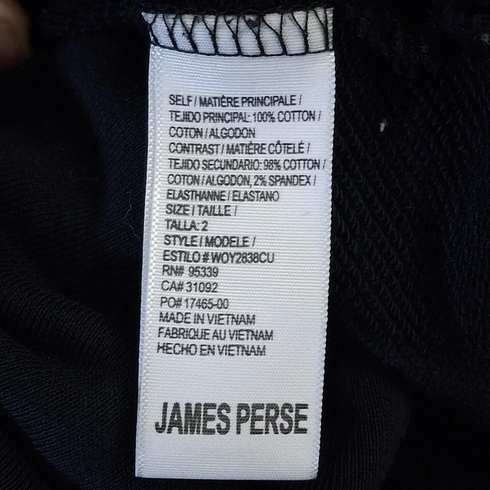 James Perse Full Zip Hoodie Women's Size 2 Black Full Zip Hoodie Casual Jacket